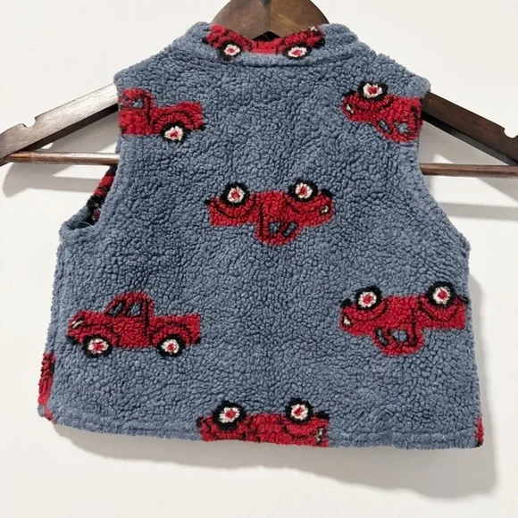 Hartstrings Boys Blue and Red Fleece Vest with Toy Truck Pattern Size 24M Vtg - Picture 5 of 9